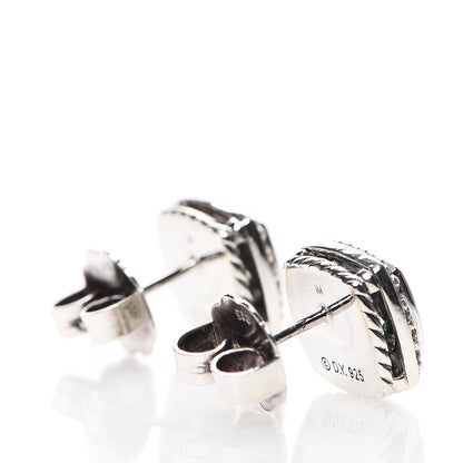David Yurman Sterling Silver Diamond Prasiolite 7mm Petite Albion Earrings 3 of 4