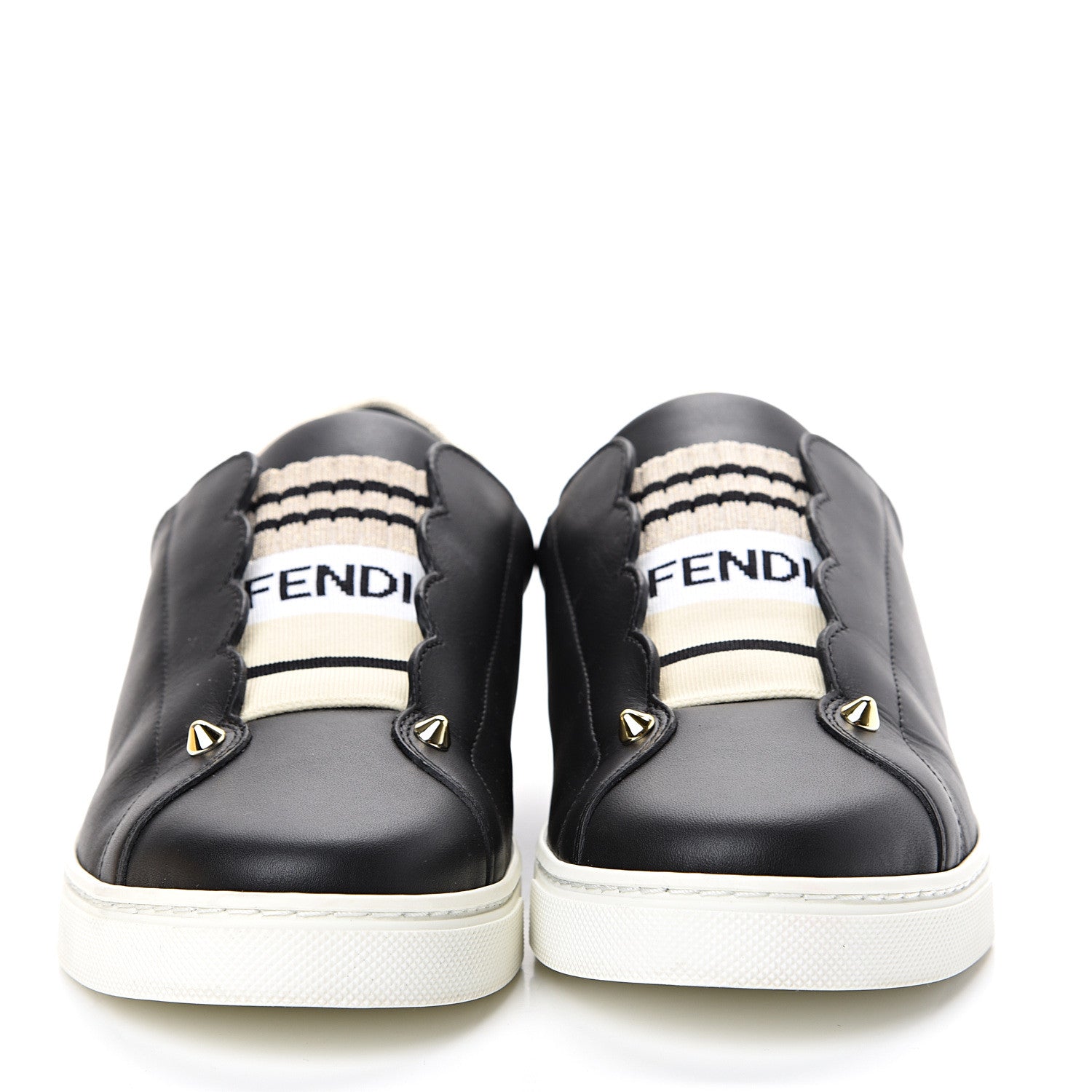 Fendi Vitello Lurex Rockoclick Slip On Sneakers 39.5 Black Gold 2 of 9