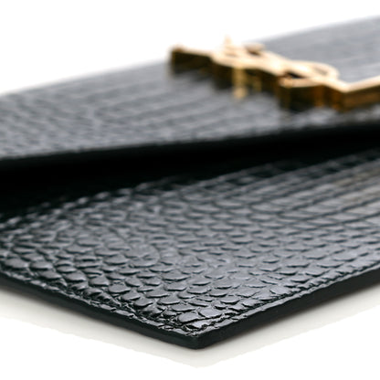 Saint Laurent Calfskin Crocodile Embossed Uptown Monogram Clutch Dark Green 5 of 12