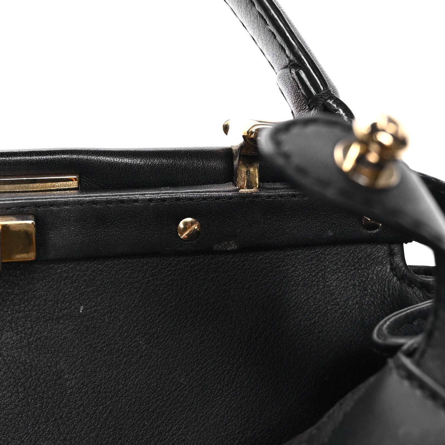 Fendi Vitello Seta Lace Up Medium Peekaboo Iconic Satchel Black 11 of 12