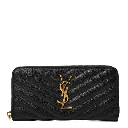 Saint Laurent Grain De Poudre Matelasse Chevron Monogram Zip Around Wallet Black 1 of 3