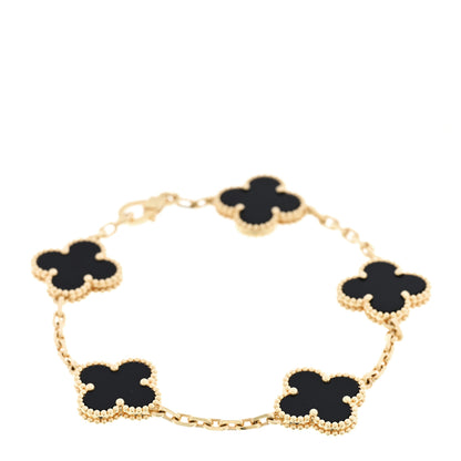 Van Cleef & Arpels 18K Yellow Gold Black Onyx 5 Motifs Vintage Alhambra Bracelet 1 of 5