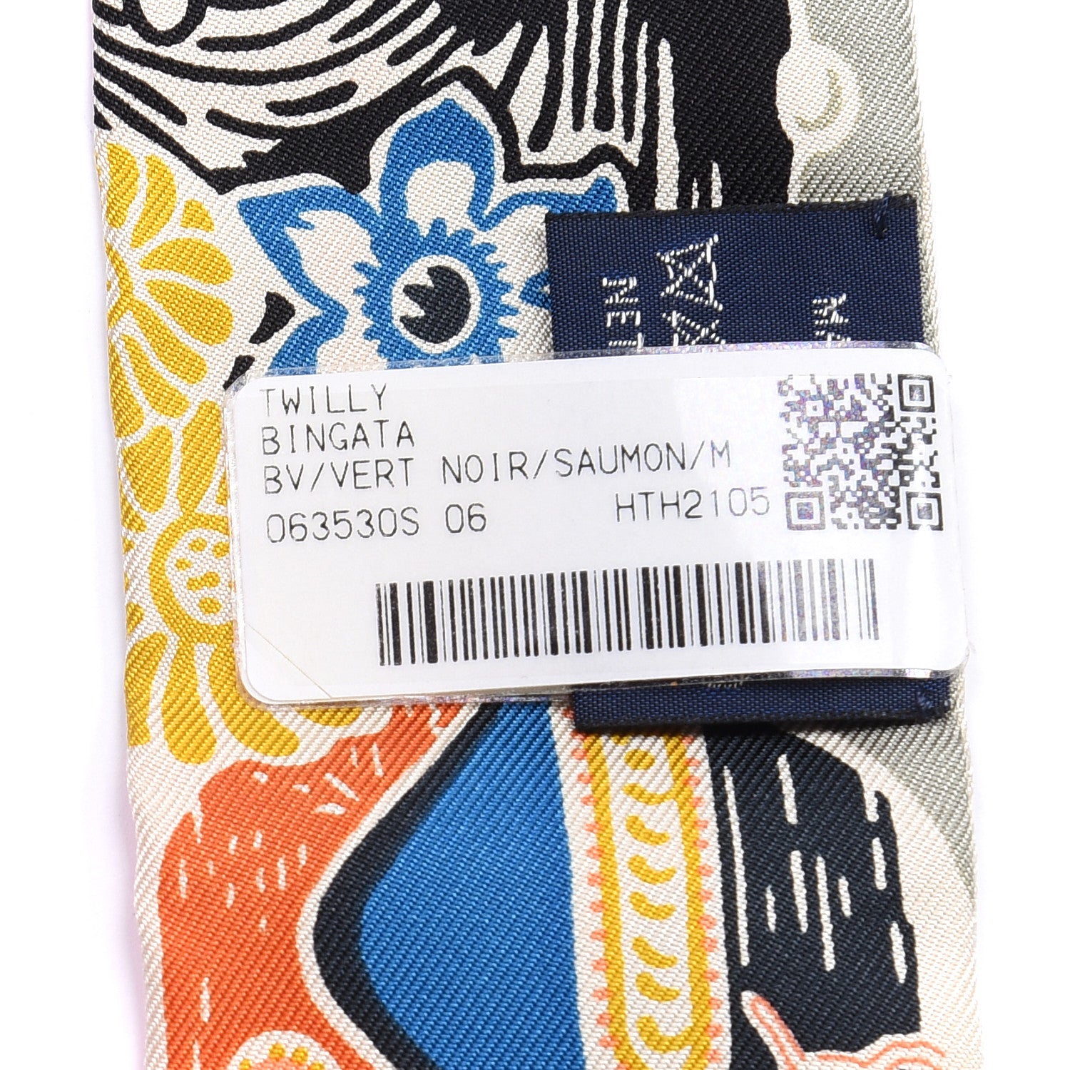 Hermes Silk Twilly Bingata Vert Noir Saumon 3 of 4