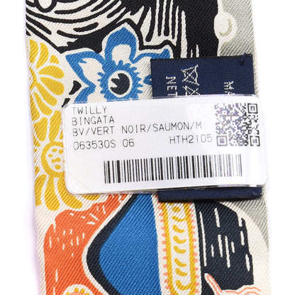 Hermes Silk Twilly Bingata Vert Noir Saumon 3 of 4