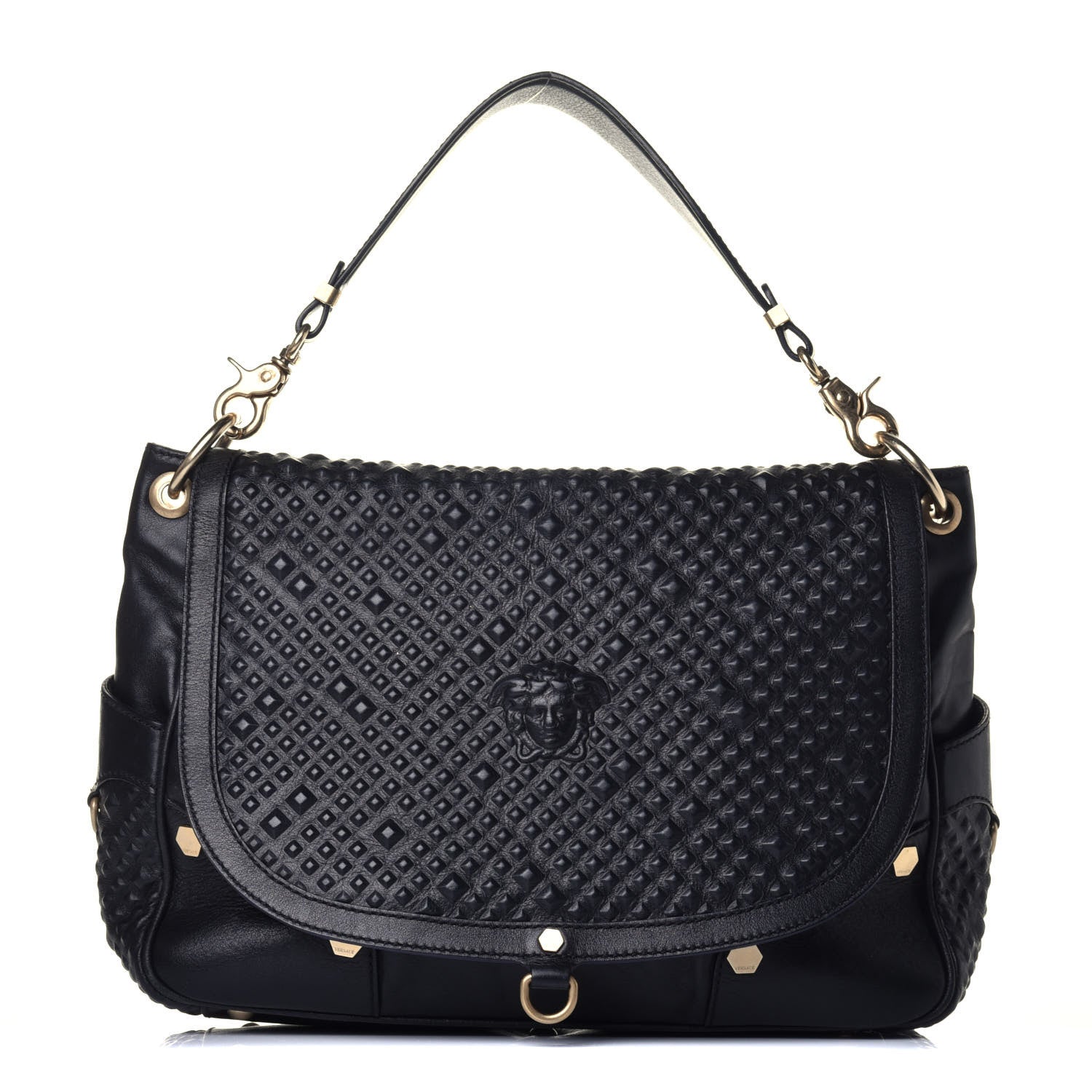 Versace Calfskin Embossed Medusa Flap Hobo Black 1 of 8
