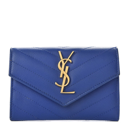 Saint Laurent Grain De Poudre Matelasse Chevron Small Monogram Envelope Wallet Royal Blue 1 of 8