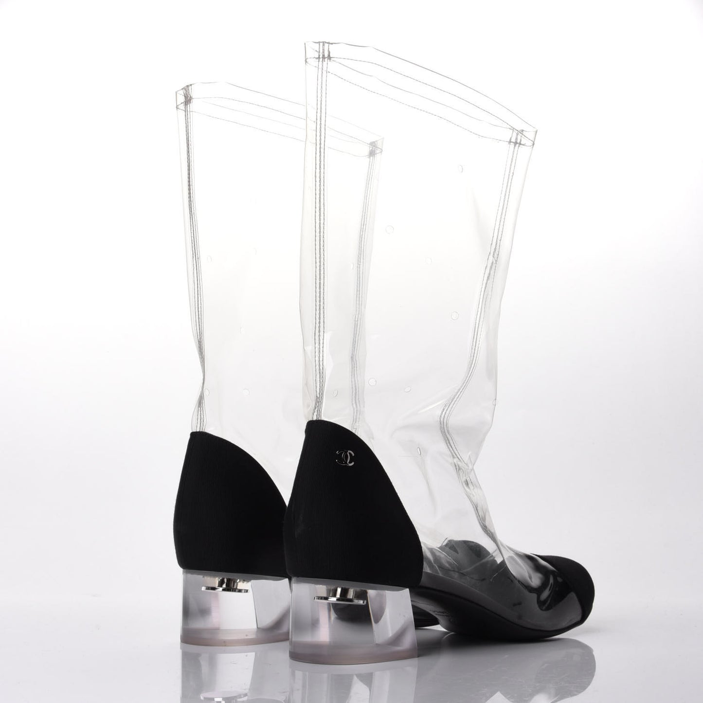 PVC Grosgrain High Boots 38.5 Transparent Black