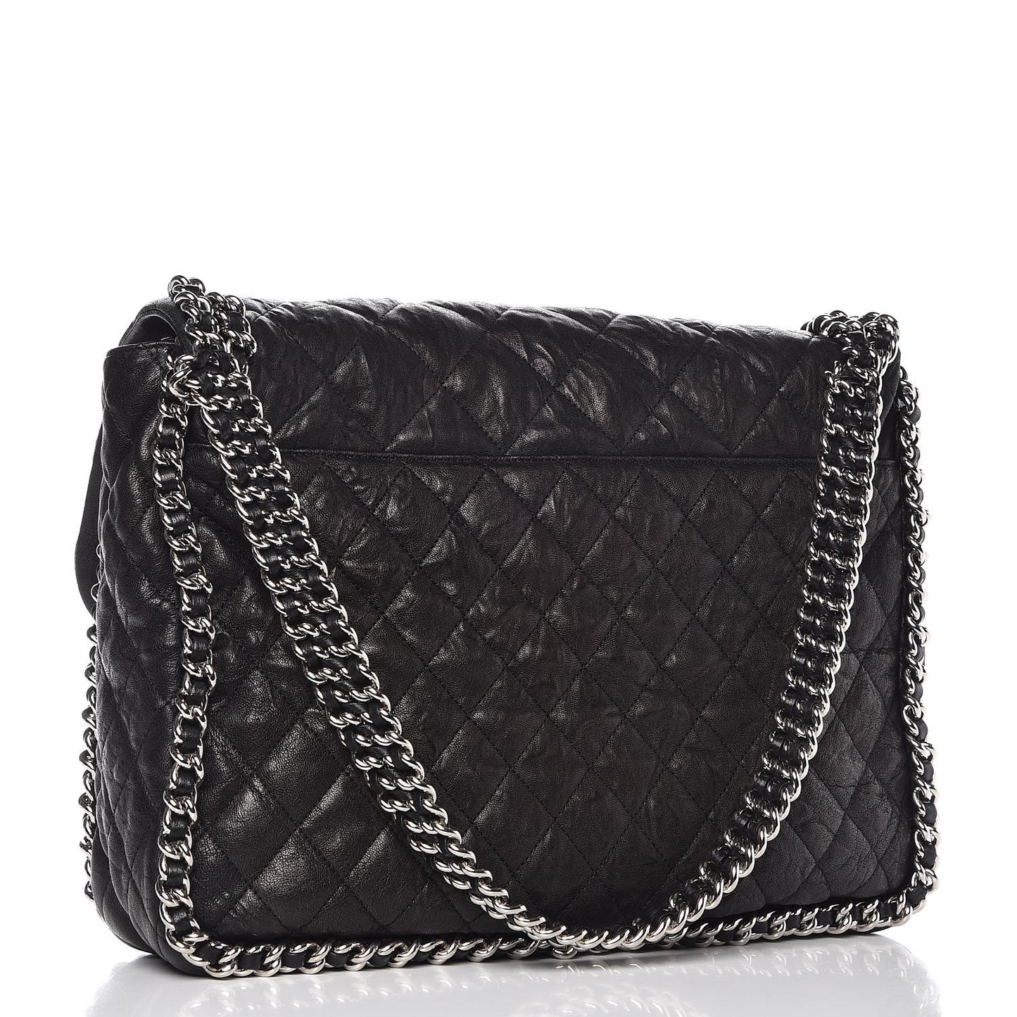 Washed Lambskin Quilted Maxi Chain Around Flap Black