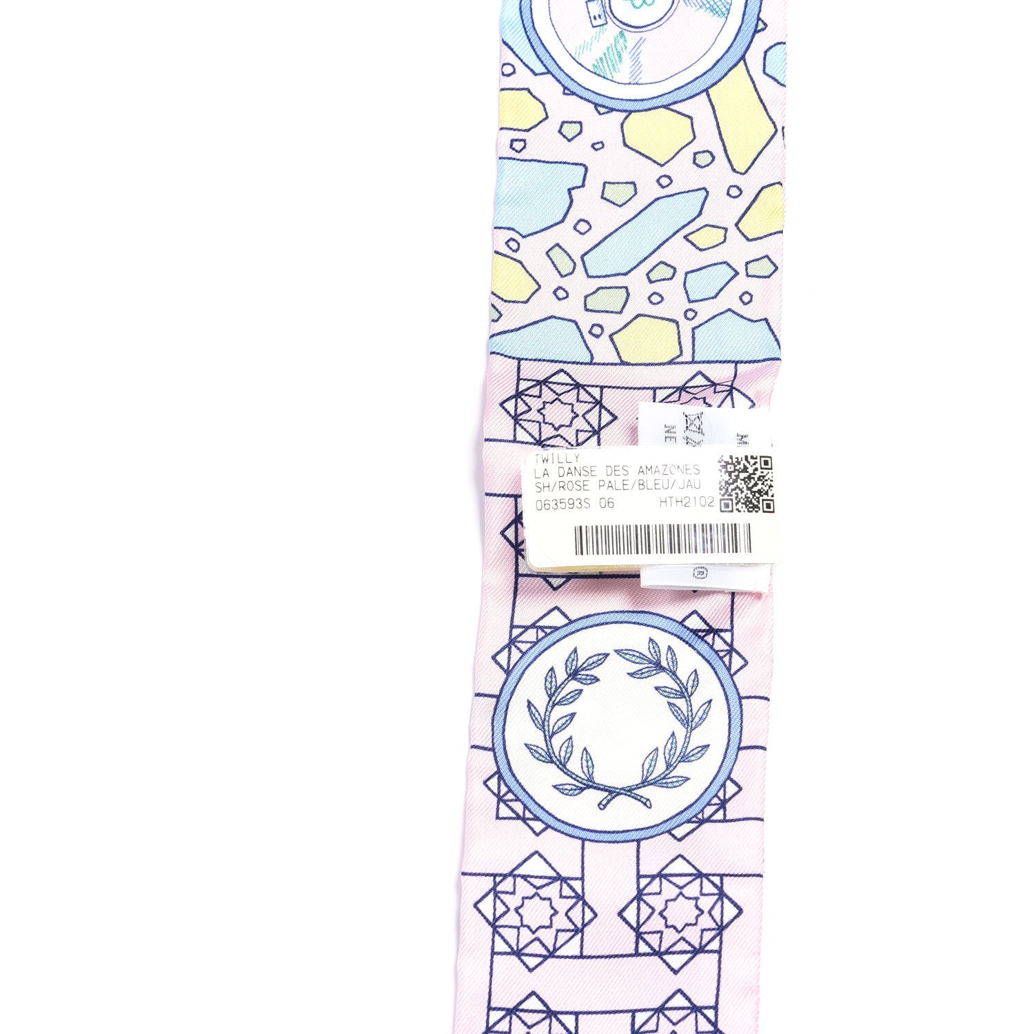 Hermes Silk La Danse Des Amazones Twilly Rose Pale Bleu Jaune 3 of 4