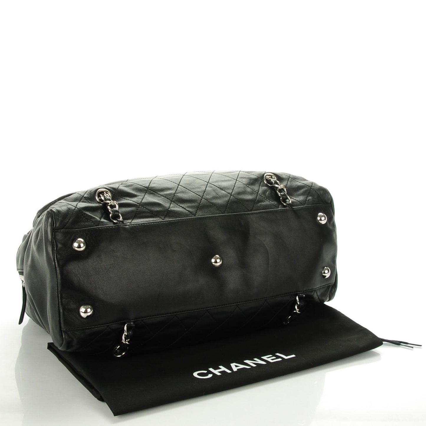 Lambskin Quilted Chain Around Tote Black