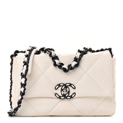 Chanel Glossy Calfskin Quilted Medium Chanel 19 Flap White Black 1 of 11