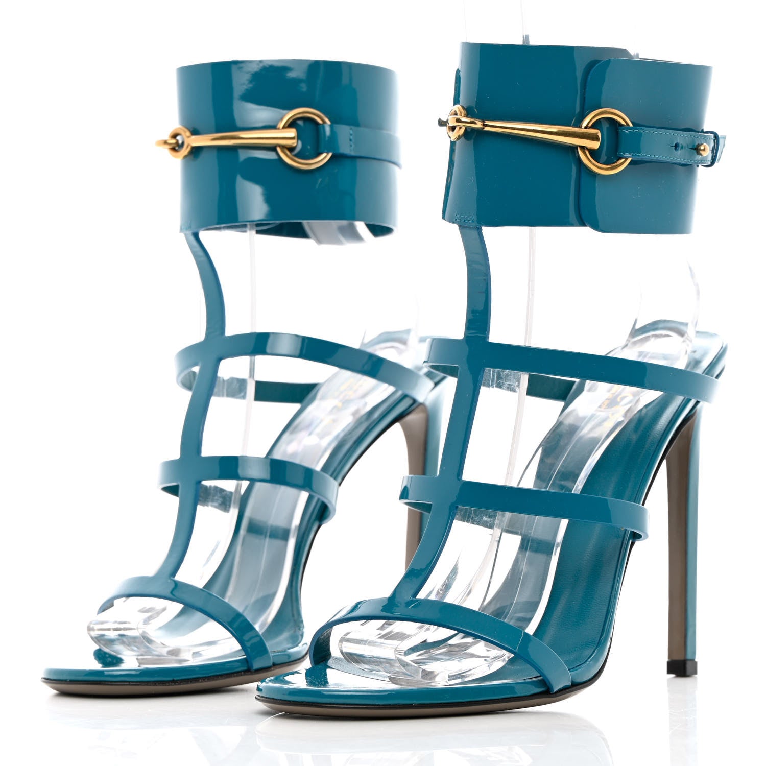 Gucci Vernice Crystal Ursula Ankle Wrap Caged Sandals 39 Deep Cobalt 3 of 10