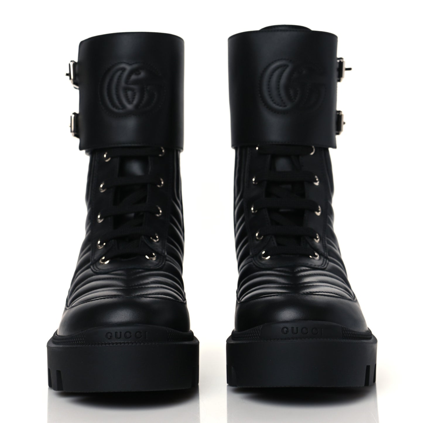 Nappa Frances GG Matelasse Platform Combat Boots 38 Black
