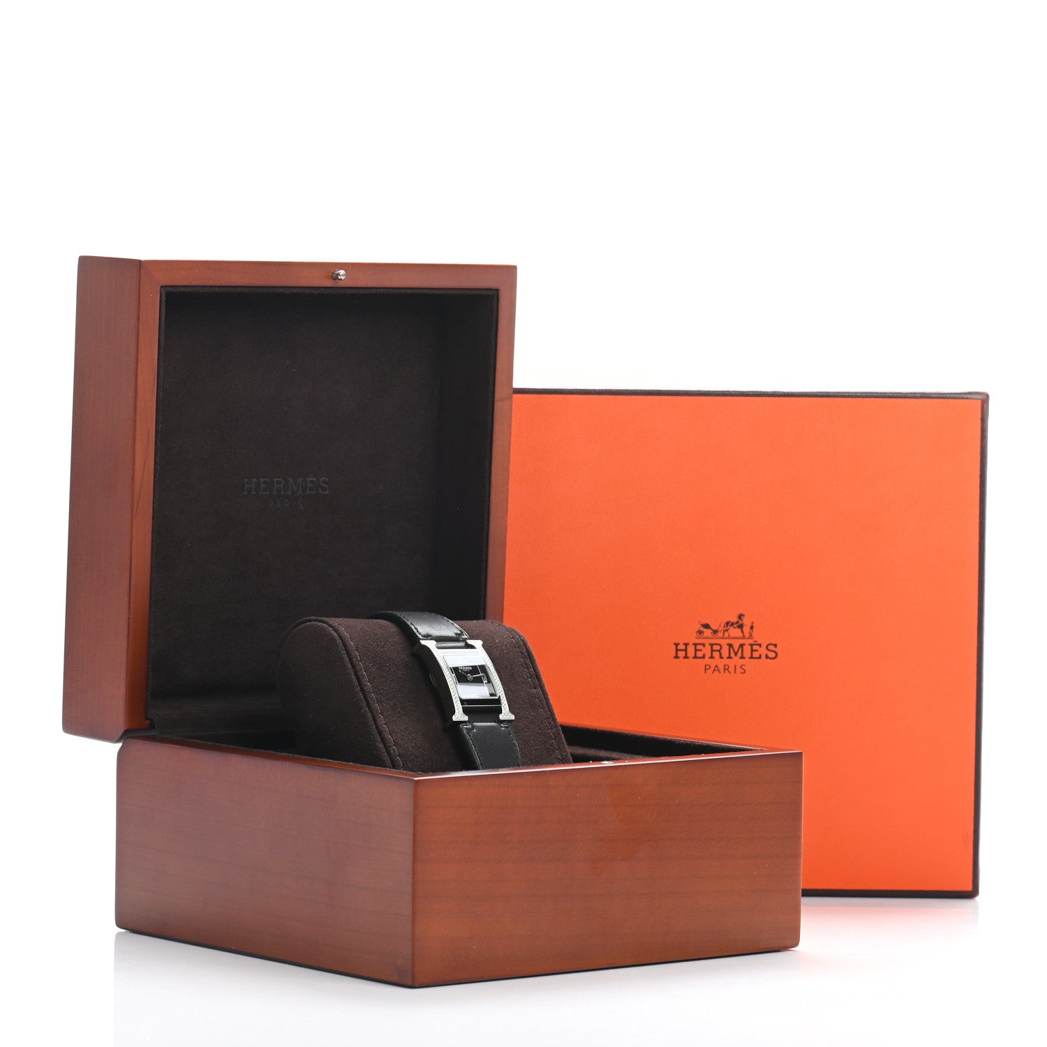 Hermes Stainless Steel Barenia Diamond 21mm Heure H Hour Double Jeu Quartz Watch Noir 5 of 5