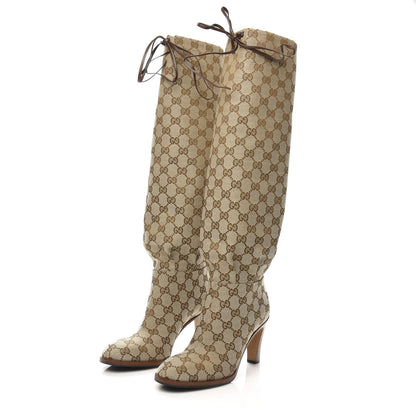 Gucci Monogram Lisa Mid Heel Boots 36.5 Beige Ebony 3 of 7