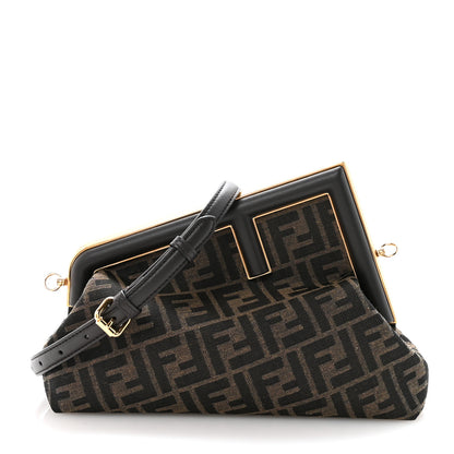 Fendi Shiny Nappa Fabric Jacquard FF 1974 Midi Fendi Tobacco Moro Ebano 1 of 10