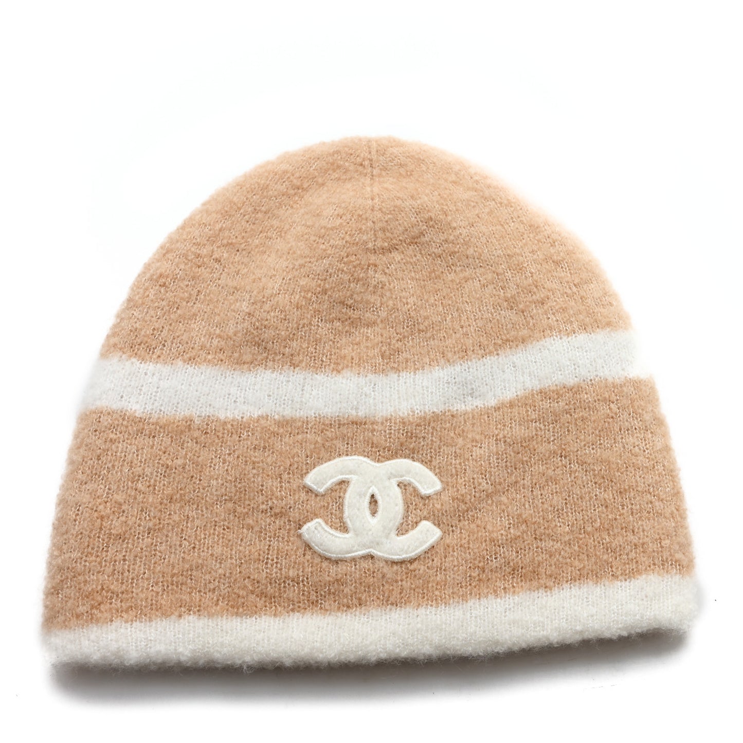 Cashmere Silk CC Beanie Hat Beige White