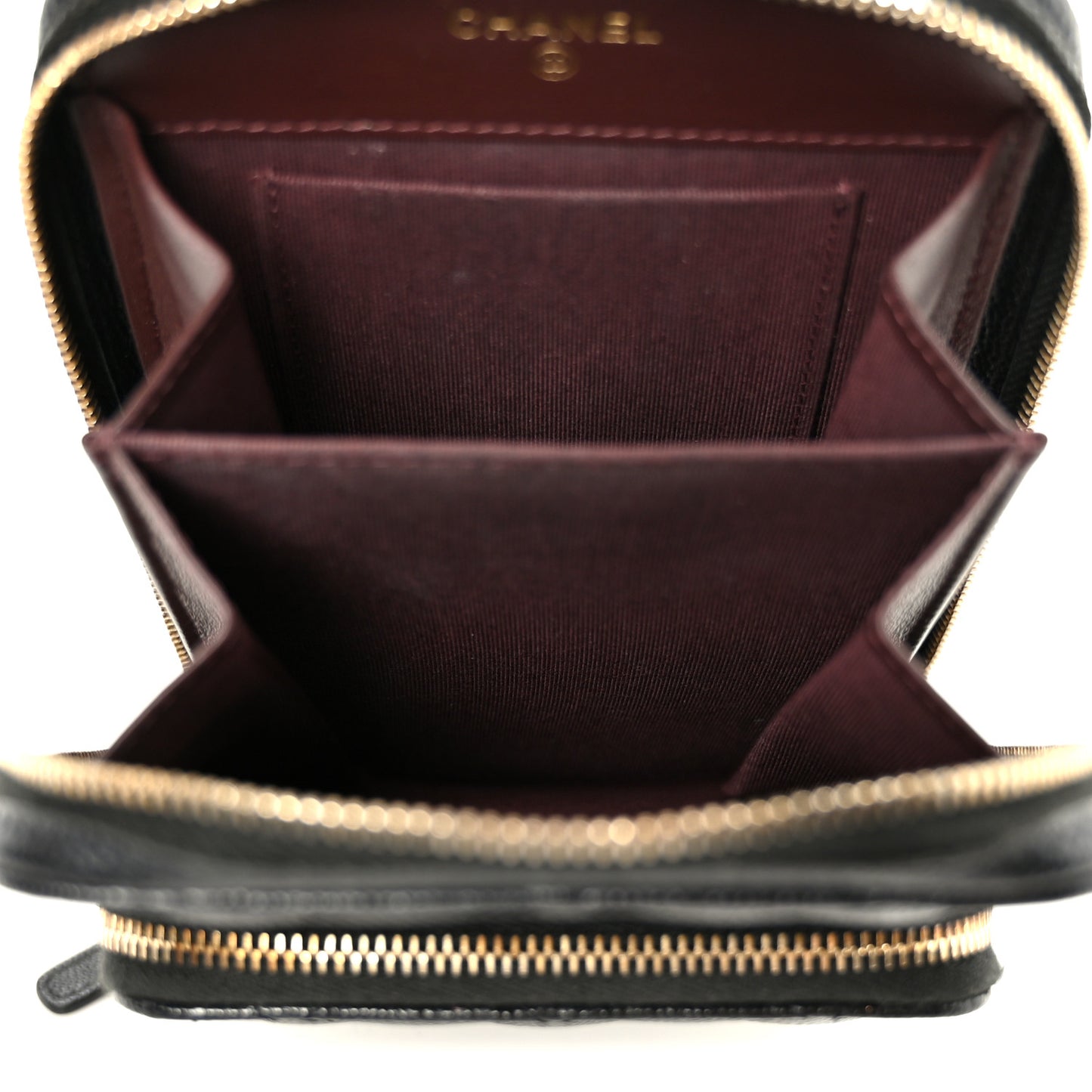 Caviar Quilted Phone Holder With Chain Black