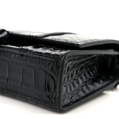 Balenciaga Shiny Calfskin Monochrome Crocodile Embossed Hourglass Chain Bag Black 11 of 11