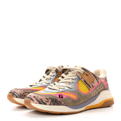 Gucci Suede Calfskin Tejus Printed Womens Ultrapace Sneakers 37 Pink Silver Oatmeal Yolk 3 of 14