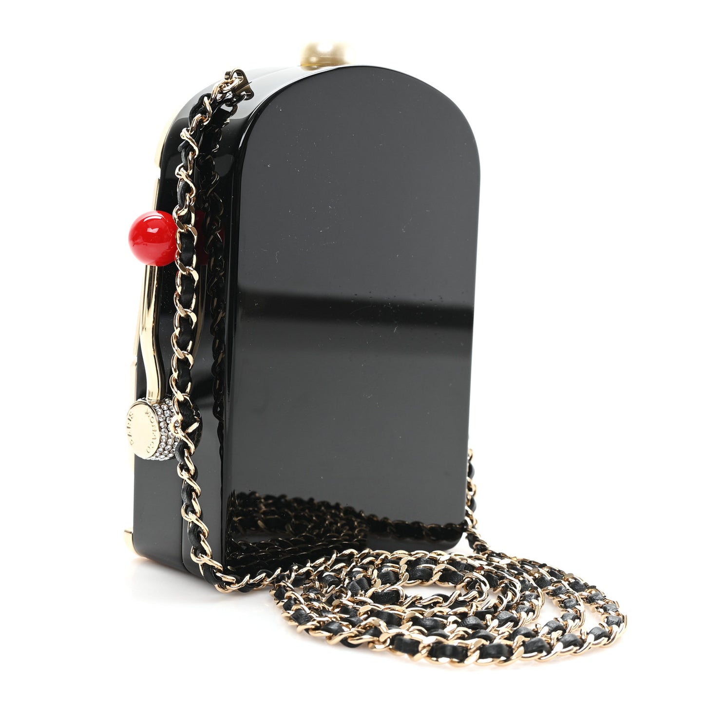 Resin Crystal Slot Machine Minaudiere Black Gold White Red