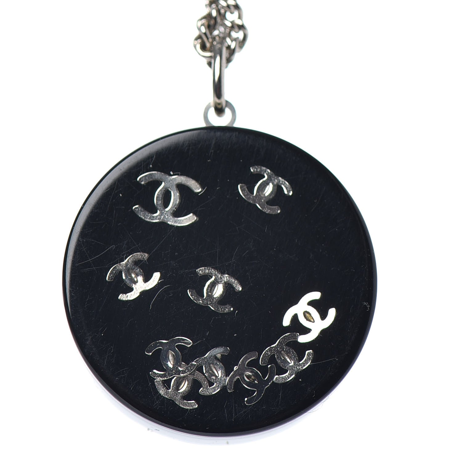 Chanel Resin CC Necklace Black Silver 4 of 5