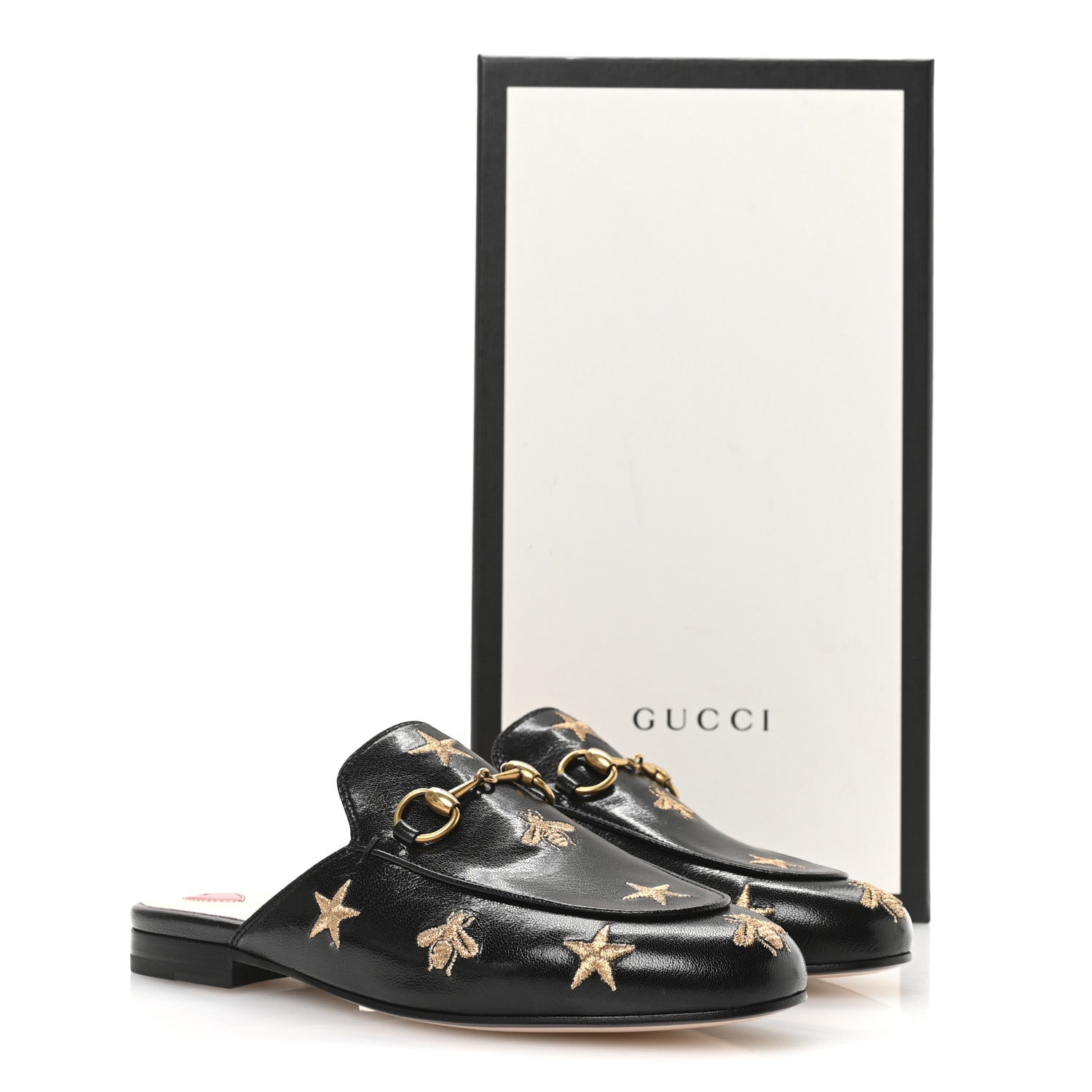 Gucci Goatskin Bee Star Embroidered Womens Princetown Slippers 35.5 Black 9 of 9