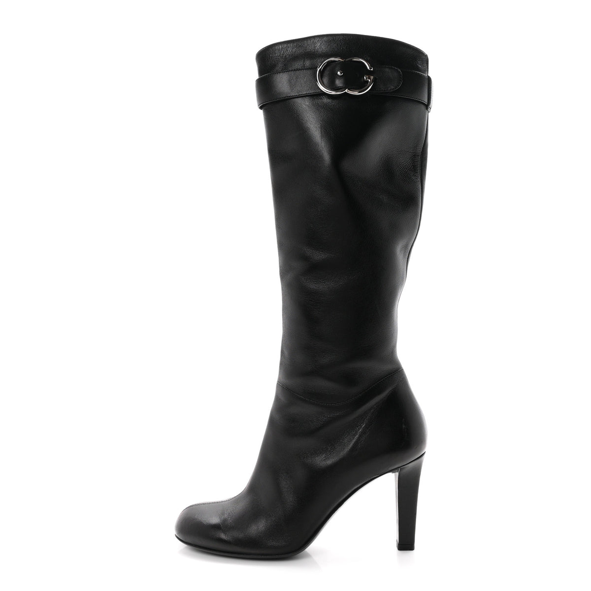 Gucci Calfskin Knee High Horsebit Crystal Heel Boots 38 Black 1 of 9