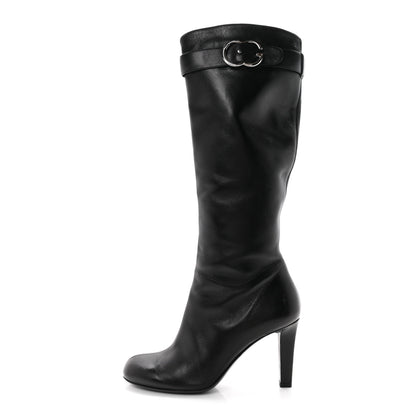Gucci Calfskin Knee High Horsebit Crystal Heel Boots 38 Black 1 of 9