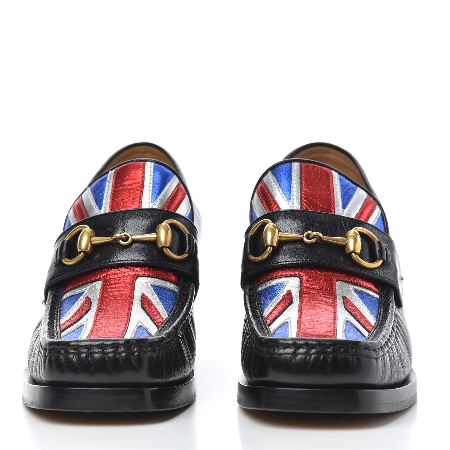Lambskin Union Jack Horsebit Loafer Pumps 38 Black