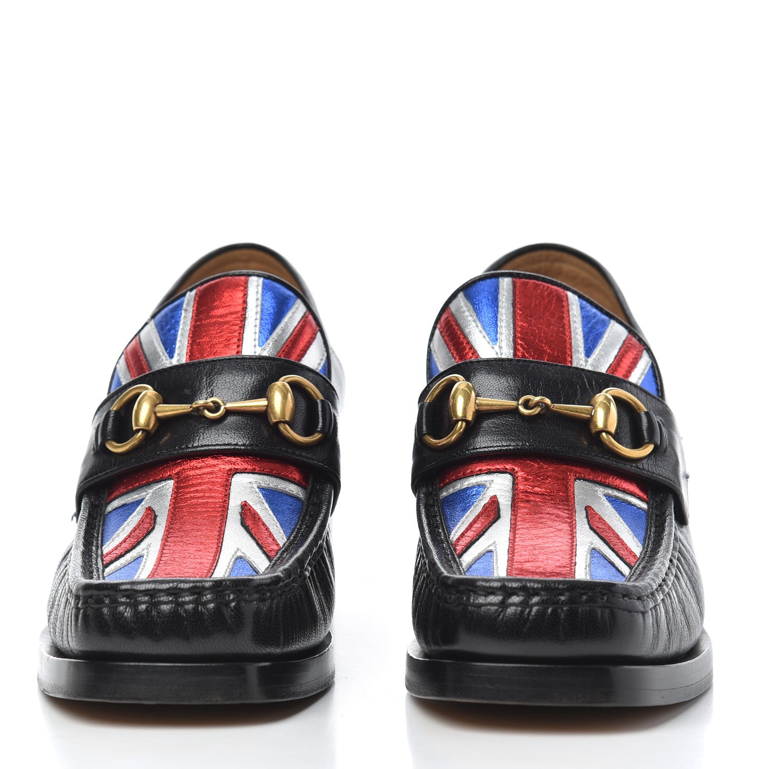 Gucci Lambskin Union Jack Horsebit Loafer Pumps 38 Black 2 of 14
