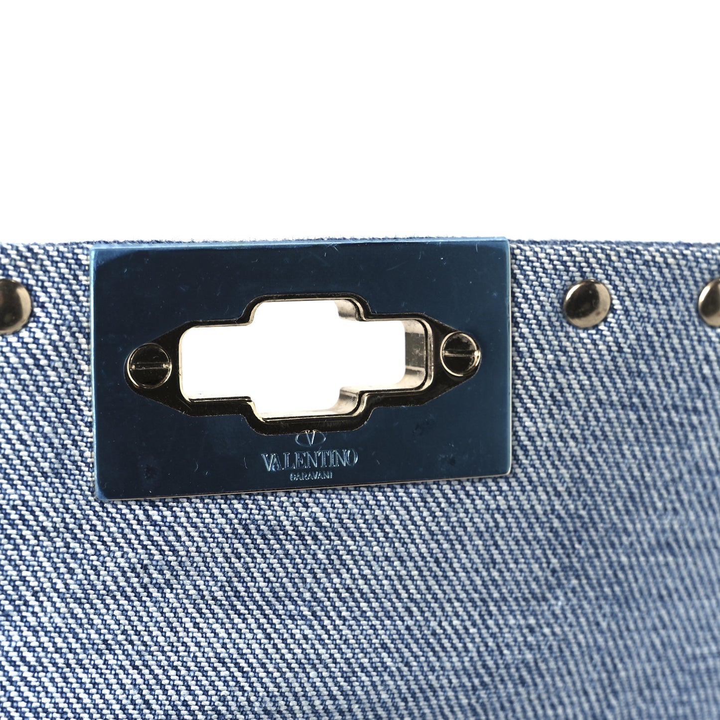 Denim Rockstud Spike Wallet on Chain Blue