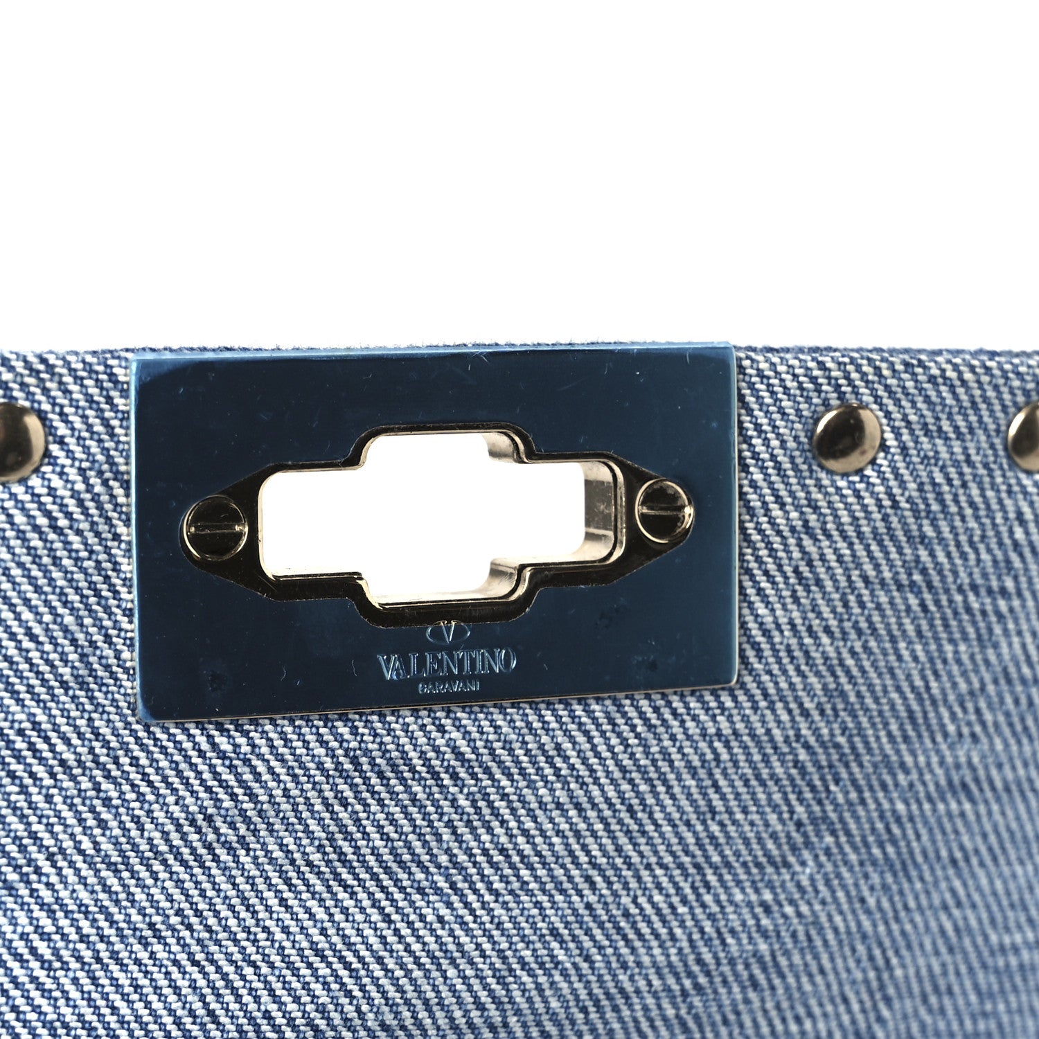 Valentino Garavani Denim Rockstud Spike Wallet on Chain Blue 7 of 10