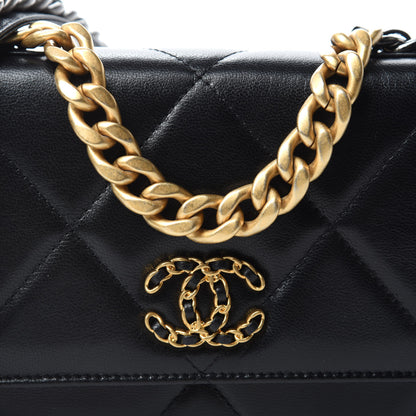 Chanel Shiny Goatskin Quilted Chanel 19 Wallet On Chain WOC Black 11 of 12