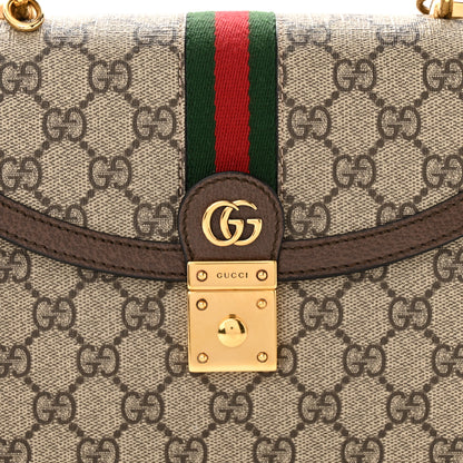 Gucci GG Supreme Monogram Textured Dollar Calfskin Web Small Ophidia Padlock Top Handle Bag Beige Ebony New Acero 8 of 10