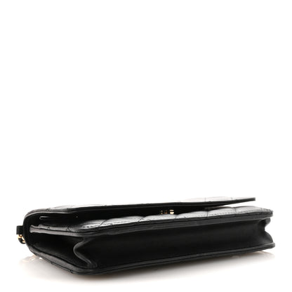 Chanel Lambskin Quilted Pearl Wallet On Chain WOC Black 4 of 12