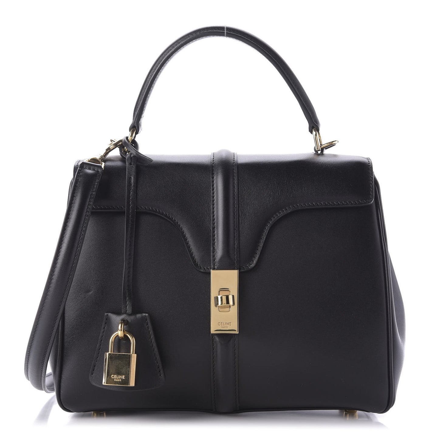 Satinated Calfskin Small 16 Top Handle Bag Black