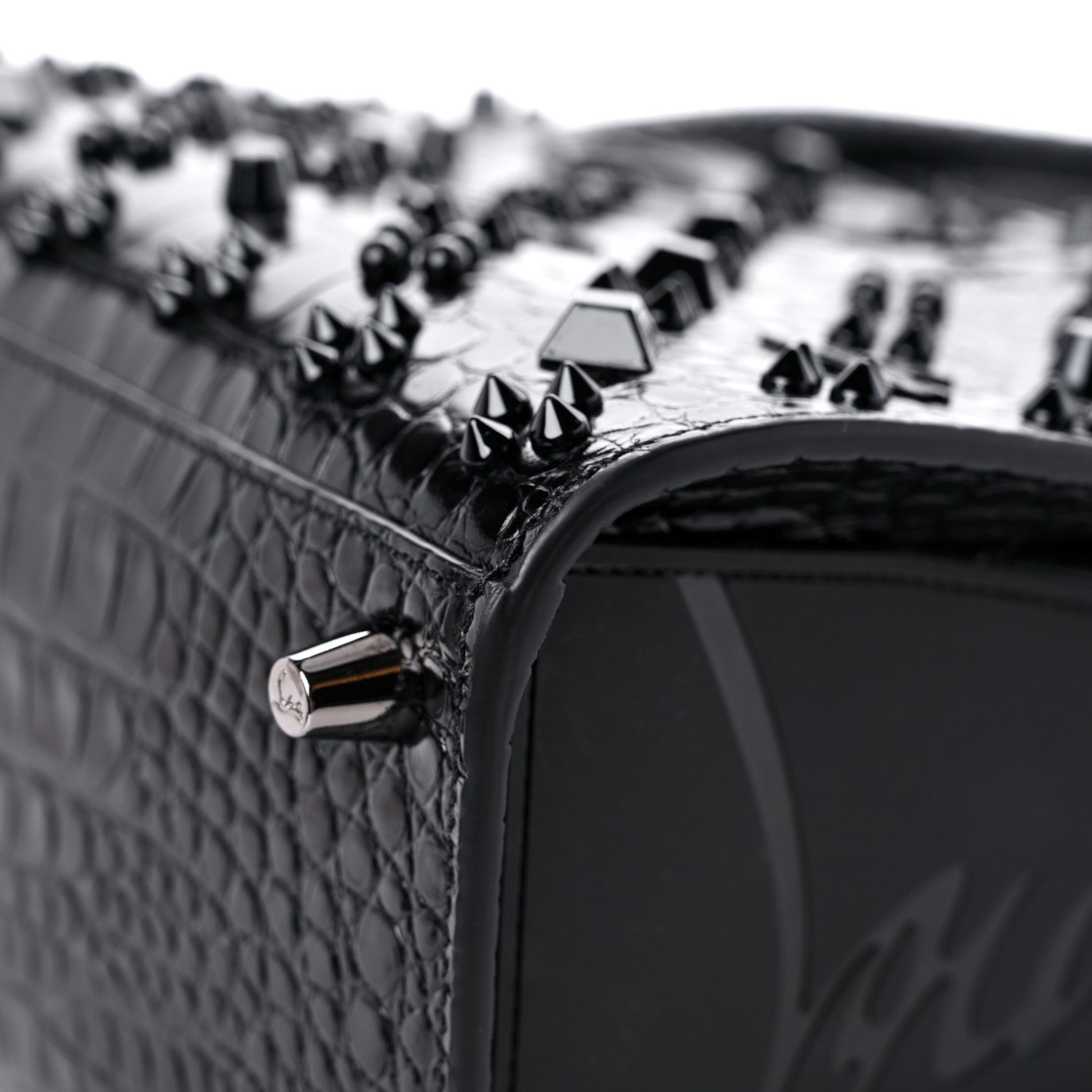 Christian Louboutin Calfskin Alligator Embossed Studded Medium Paloma Black 7 of 9