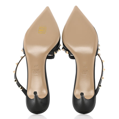Valentino Garavani Pebbled Calfskin Rockstud Cross Strap 50mm Mules 39.5 Black 5 of 9
