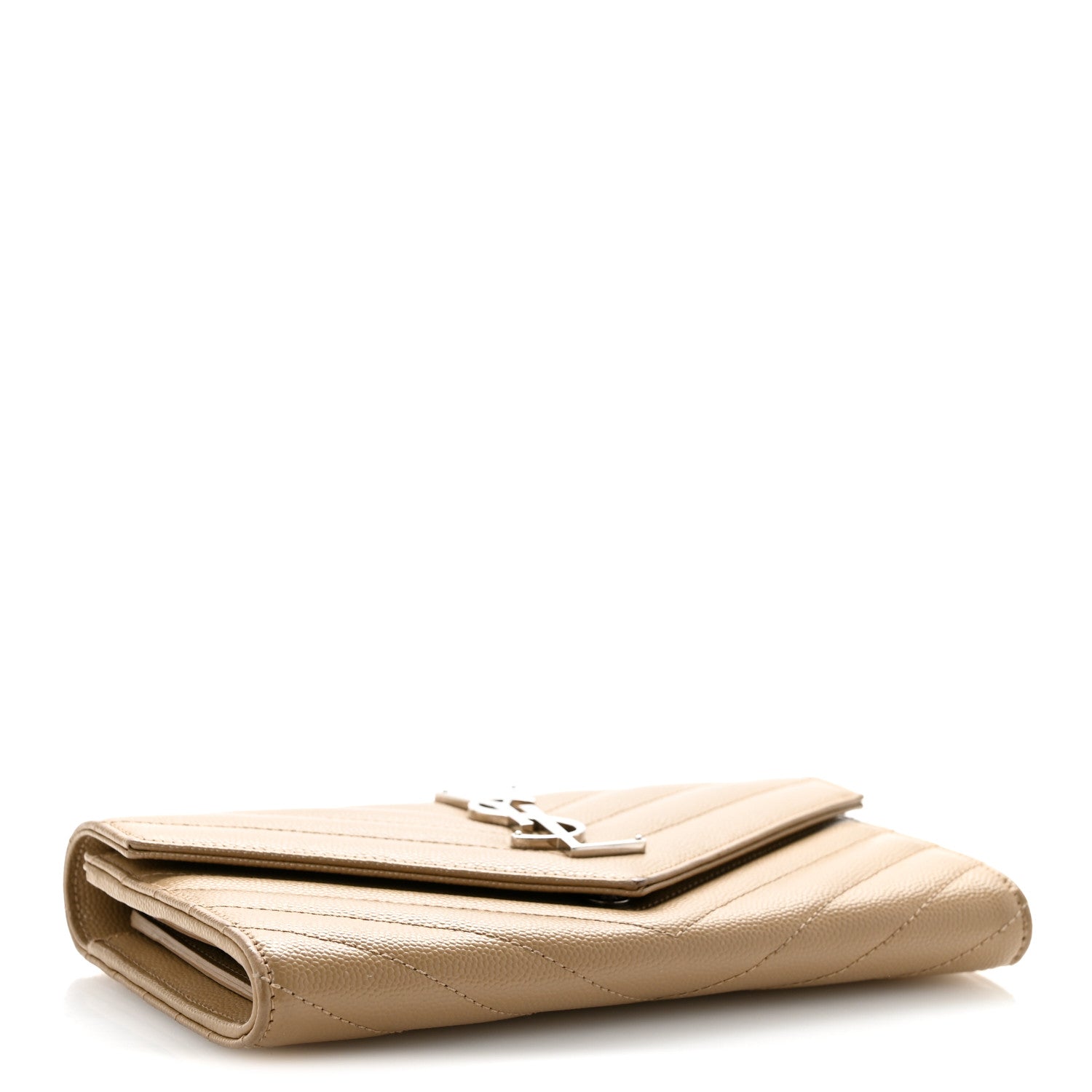 Saint Laurent Grain De Poudre Matelasse Chevron Monogram Flap Wallet Dark Beige 4 of 11