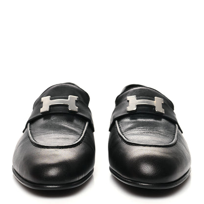 Hermes Goatskin Womens Paris Loafers 38 Black 2 of 10