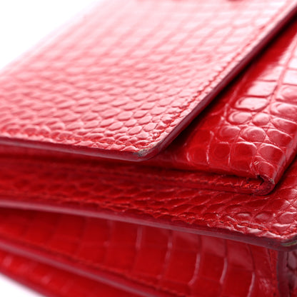Saint Laurent Calfskin Crocodile Embossed Medium Monogram Sunset Rouge Eros 17 of 21