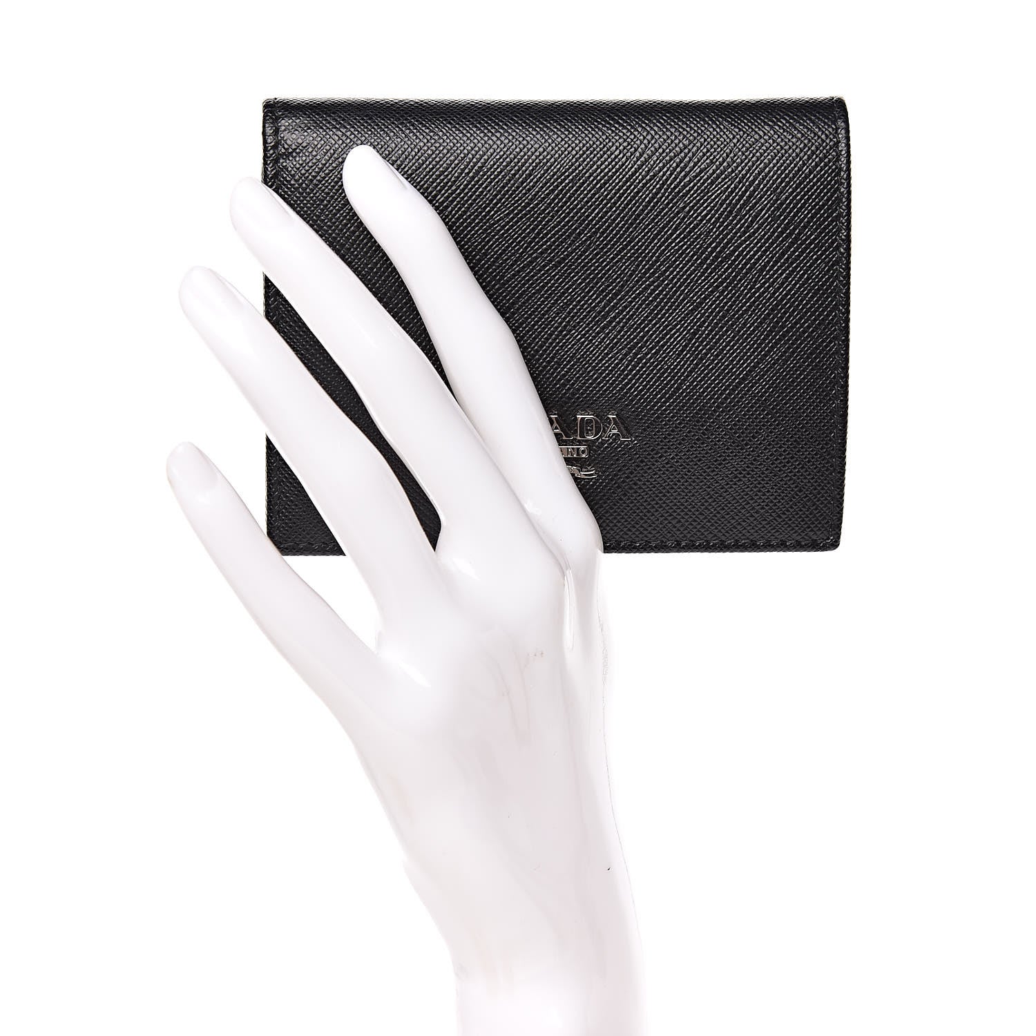 Prada Saffiano Bi-Fold Compact Wallet Black Mughetto 2 of 8