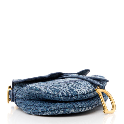 Christian Dior Oblique Embroidered Saddle Bag Denim Blue 4 of 10