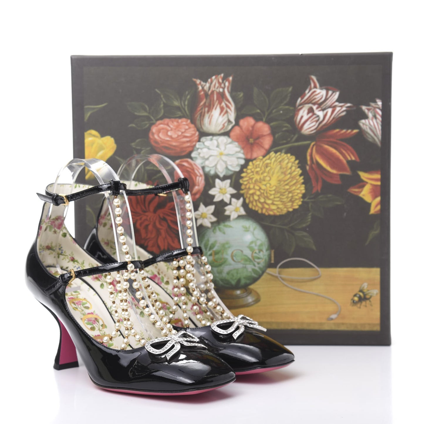 Patent Pearl Taide T-Strap Mid Heel Pumps 37 Black