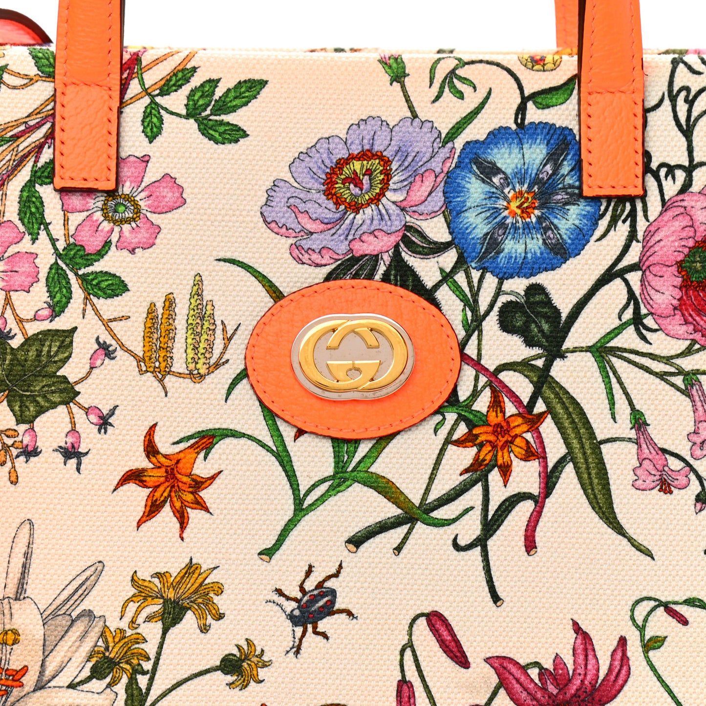 Canvas Medium Flora Tote White Multicolor Orange Fluo