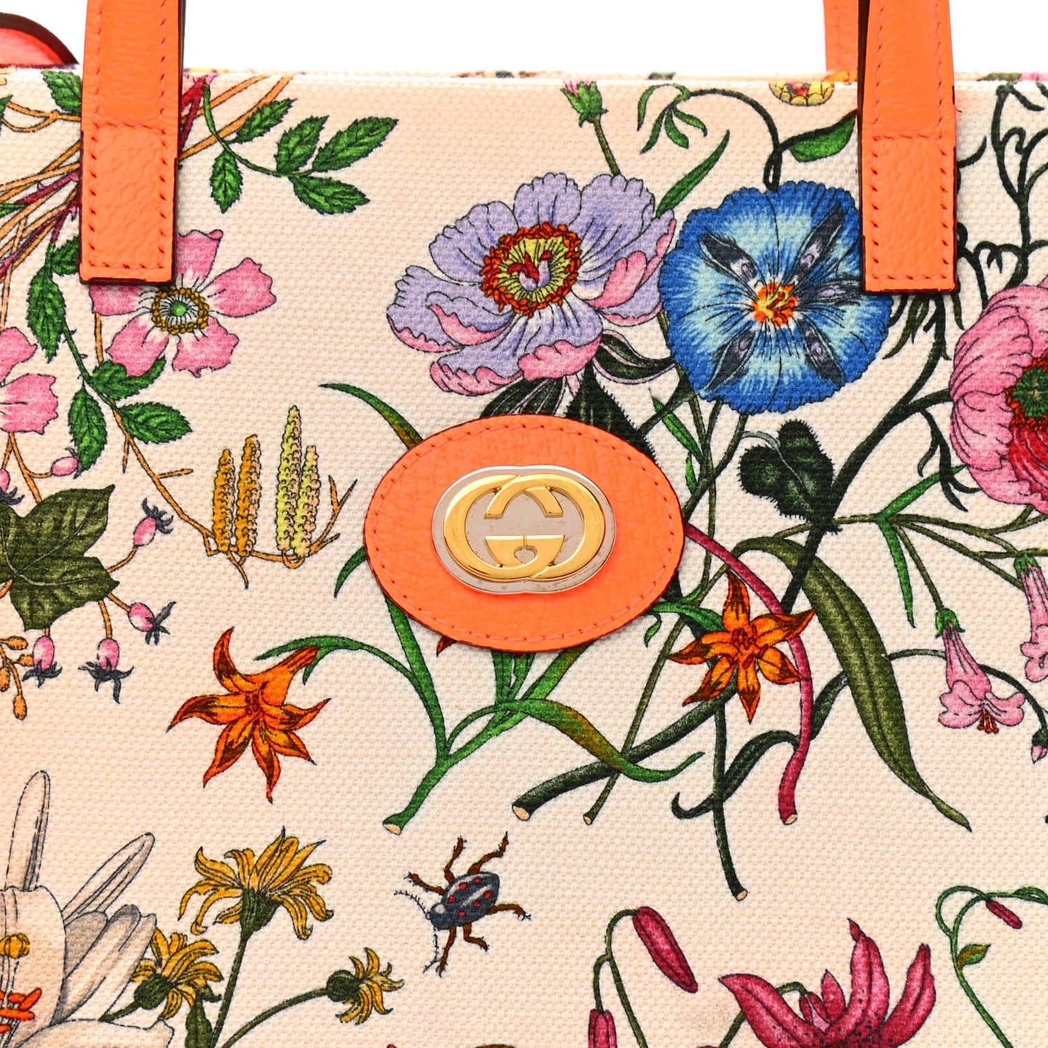 Gucci Canvas Medium Flora Tote White Multicolor Orange Fluo 8 of 14