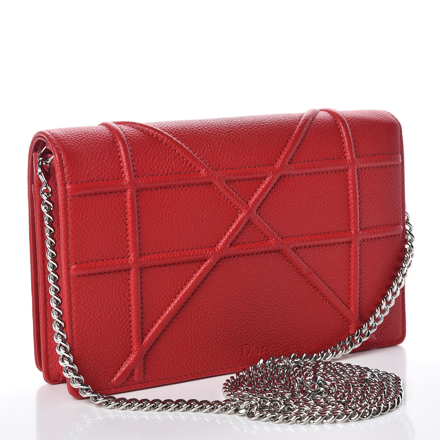 Christian Dior Grained Calfskin Diorama Wallet on Chain Pouch Rouge Vif 3 of 13