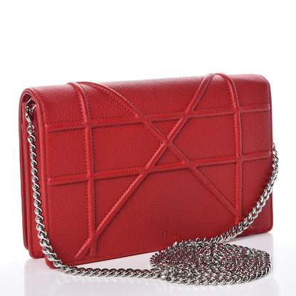Christian Dior Grained Calfskin Diorama Wallet on Chain Pouch Rouge Vif 3 of 13