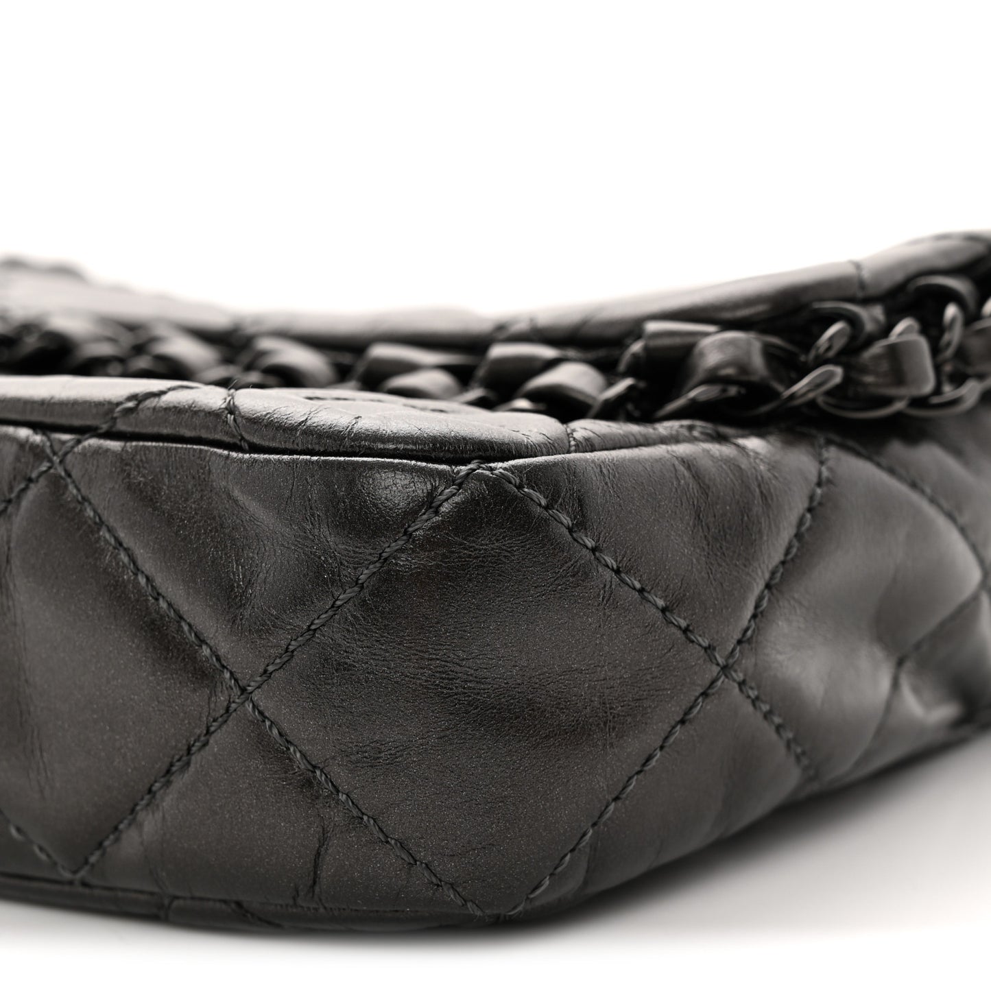 Metallic Calfskin Quilted Chain All Over Flap Bag Grey
